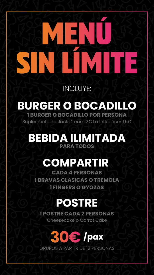 Cartel del menú sin límite